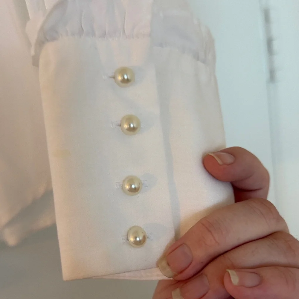 Mango White Ruffle Button-Up Blouse - Picture 5 of 11